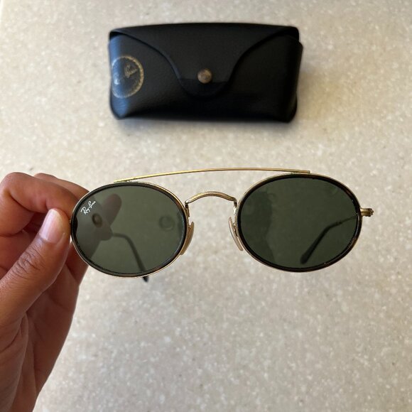 Ray-Ban Oval Double Bridge Polished Arista Gold Sunglasses (G-15 Green lenses) - Picture 6 of 8